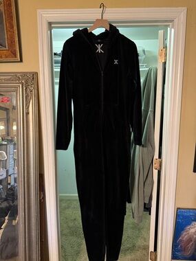 Onepiece Black Velour Jumpsuit with Hood